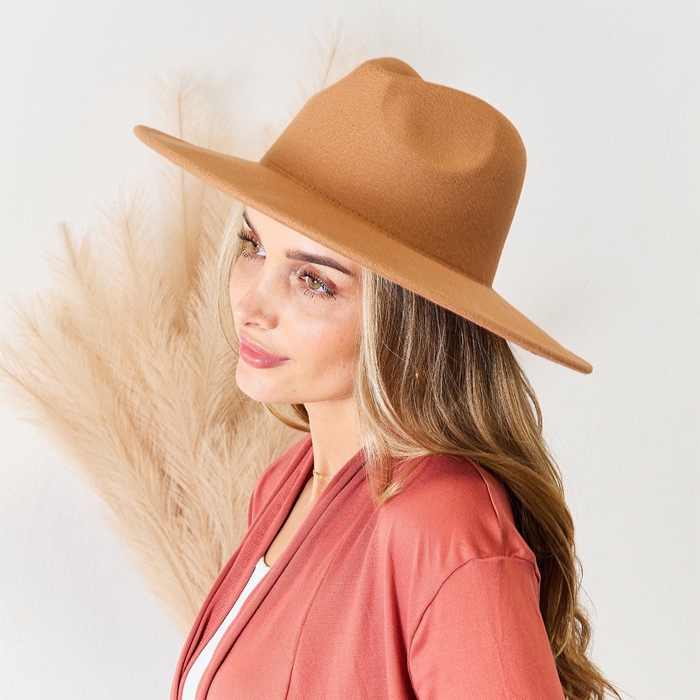 NEW FAME Flat Brim Bohemian Boho Chic Oversize Fedora Hat in Tan Brown - Picture 3 of 5